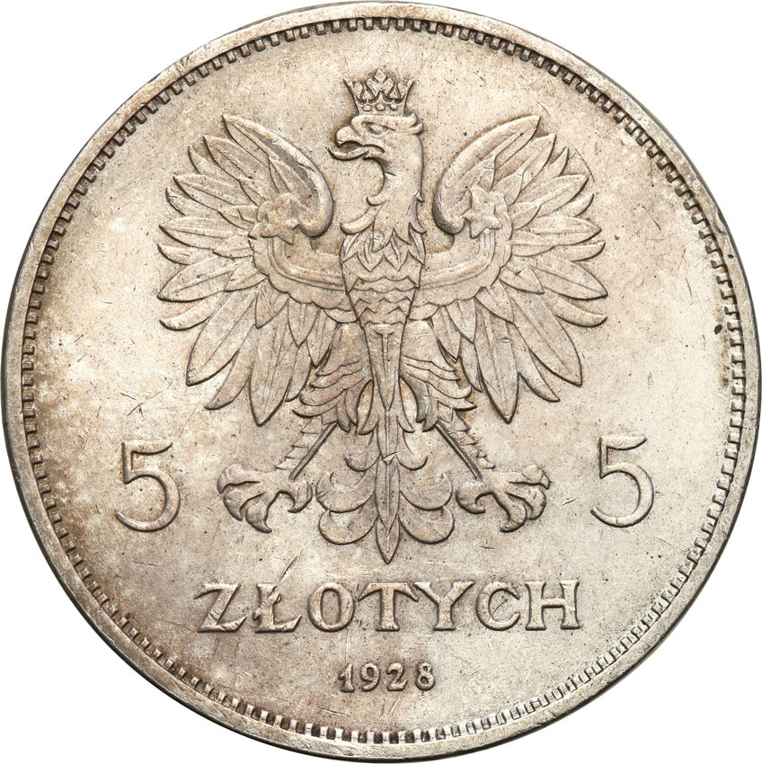 II RP. 5 złotych 1928 Nike bez znaku mennicy
